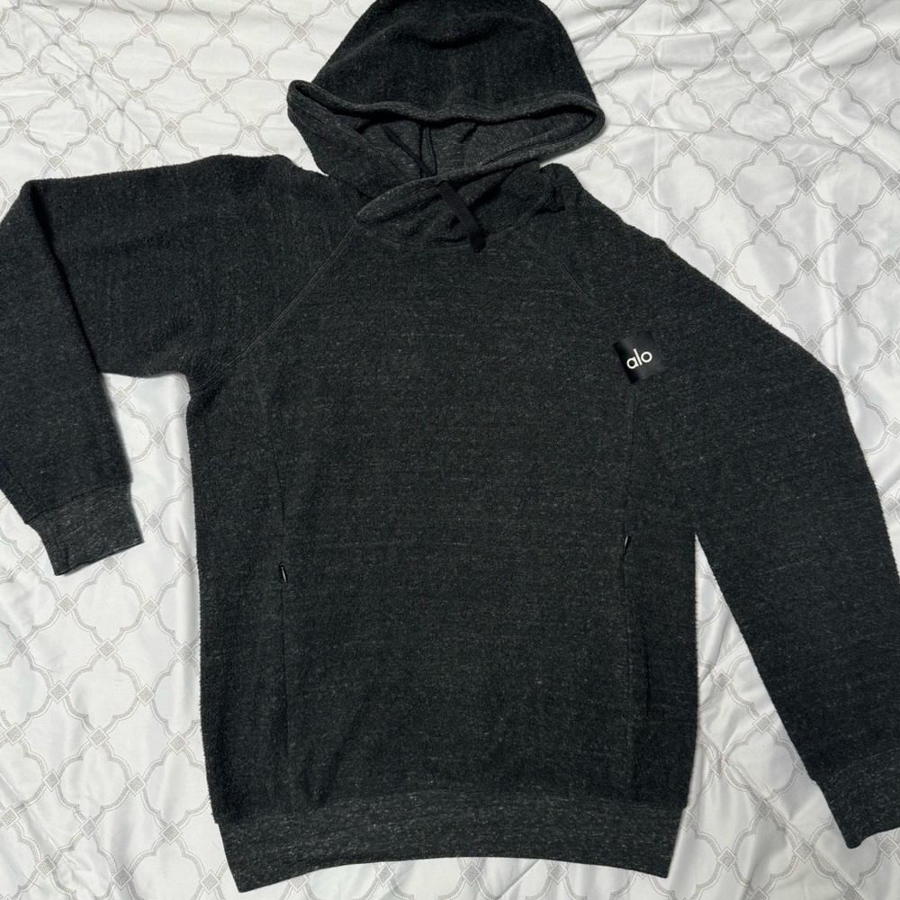Alo yoga triumph womens/unisex hoodie in small charcoal